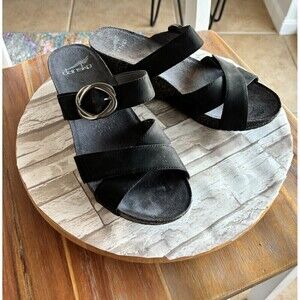 Dansko Leather Criss Cross Straps Wadge Sandals Black 39 Adjustable Straps